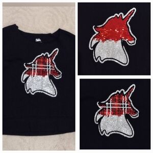 Like-New Flip Sequin Unicorn Top, Girl's Size 12 Plaid Sparkles Shines